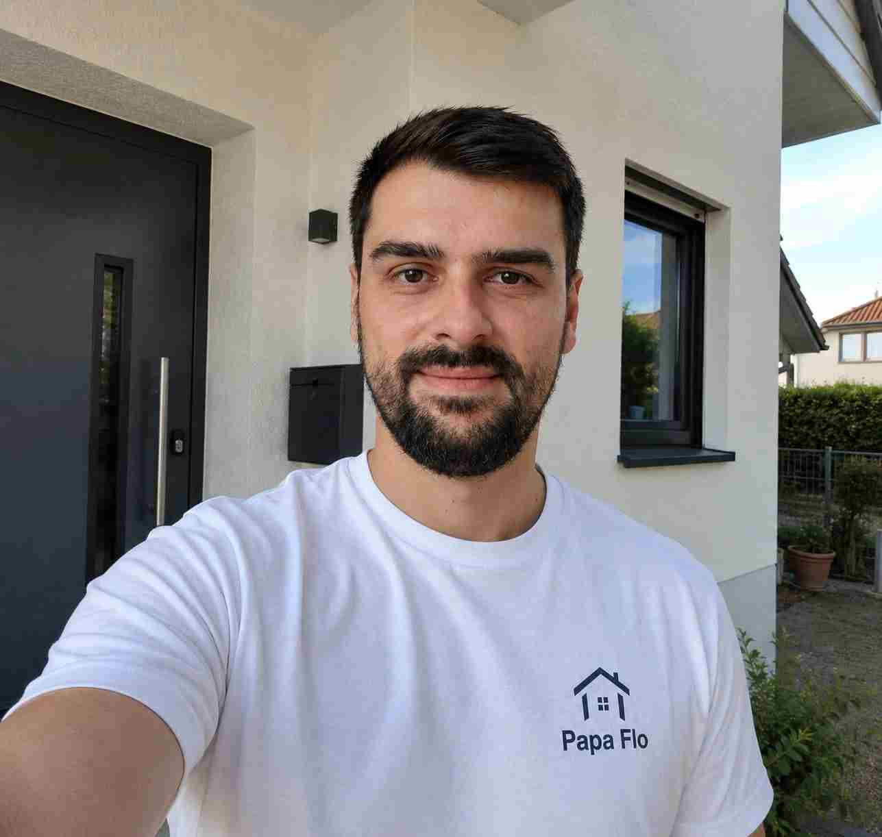 Florim Lokaj, Inhaber von Papa Flo Hausmeisterservice, vor einem betreuten Objekt